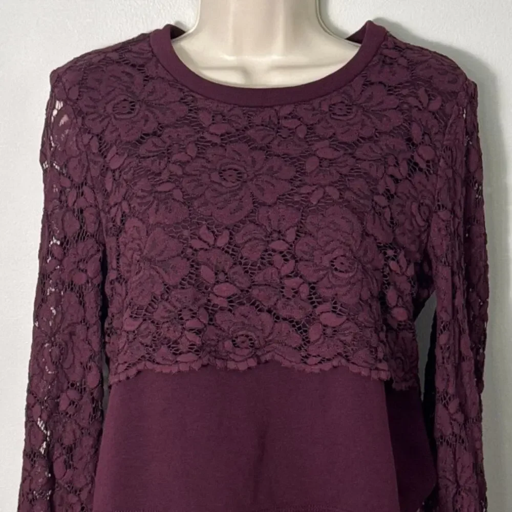 Anthropologie Maeve Lace‎ Top Burgundy Size Small
